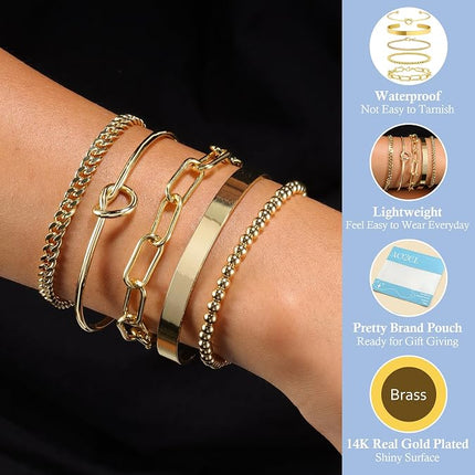 Gold Silver Plated Tennis Bracelet Set for Women Stack Bangle Cuff Non Tarnish