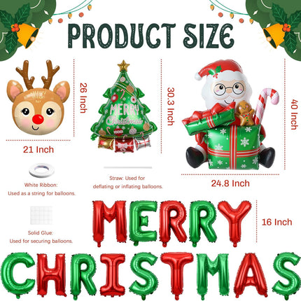 Christmas Foil Balloons Set – Merry Christmas Letters with Santa & Tree