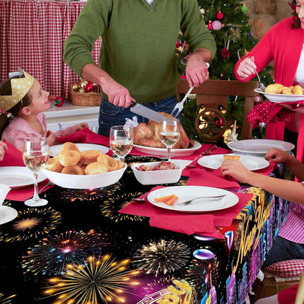 3-Pack NYE Party Table Covers – 54×108in Happy New Year Fireworks