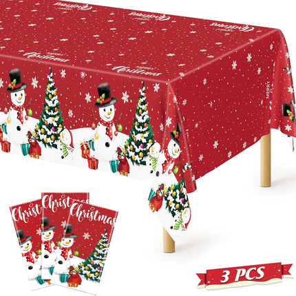 3-Pack Christmas Tablecloths – 54x108" Snowman Disposable Holiday Table Cover