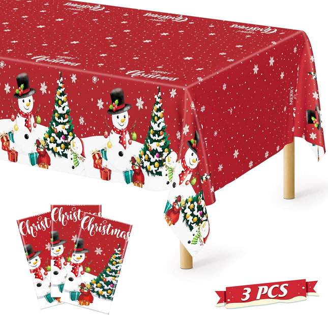 3-Pack Christmas Tablecloths – 54x108" Snowman Disposable Holiday Table Cover