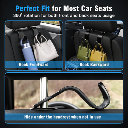 Car Seat Headrest Hooks – 4-Pack Universal Hanger for Handbag, Purse, Coat