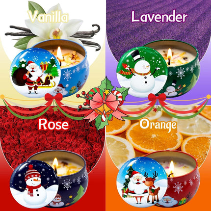 4 Pcs Christmas Scented Candle Set – Lavender, Vanilla, Rose & Orange