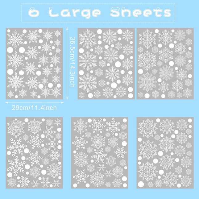 249 Pcs Christmas Snowflake Window Clings | Large White Winter Stickers