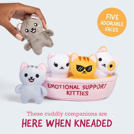 Emotional Support Kitties Plush Toy Set 5 Squishy Stuffed Animals with Basket