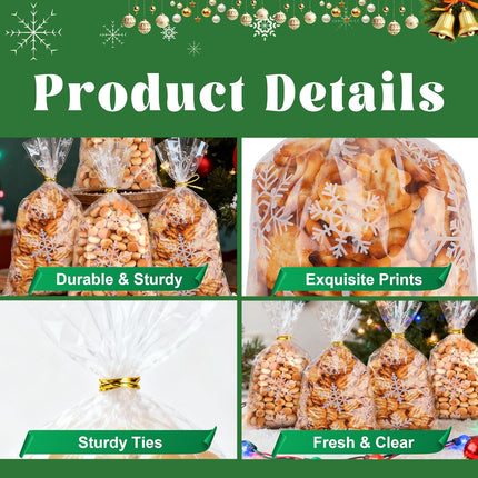 50PCS Holiday Party Treat Bags – Clear Snowflake Candy & Cookie Bags