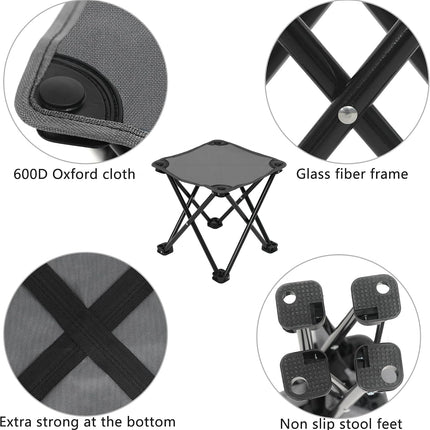 Portable Folding Camping Stool, Lightweight Fishing & Hiking Chair with Carry Bag, Grey