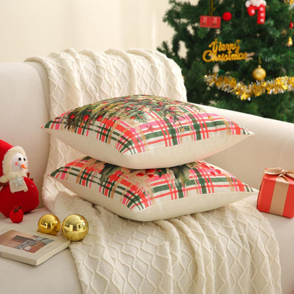 Red Green Buffalo Plaid Christmas Pillow Covers 18x18, Set of 2 for Sofa Decor
