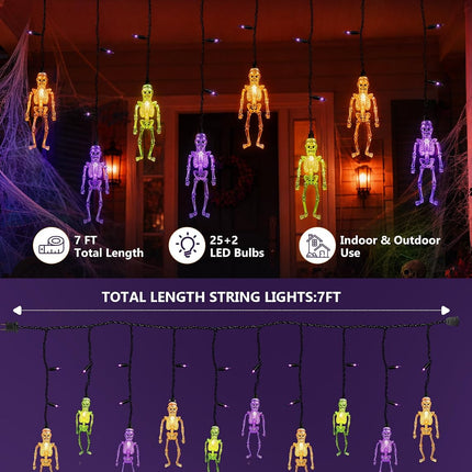 7FT 10LED Halloween Skull Curtain Lights, 15 Purple Bulbs, Plug-In Connectable Decor