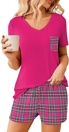 Womens Pajama Set Short Sleeve V Neck Lounge Sleepwear XS-XXL