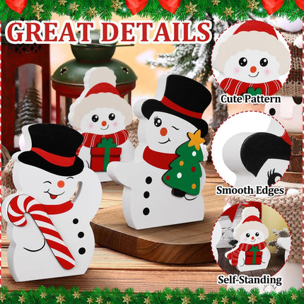3 PCS Cute Wooden Snowman Decorations – Christmas Decor for Tiered Trays & Tabletop Displays