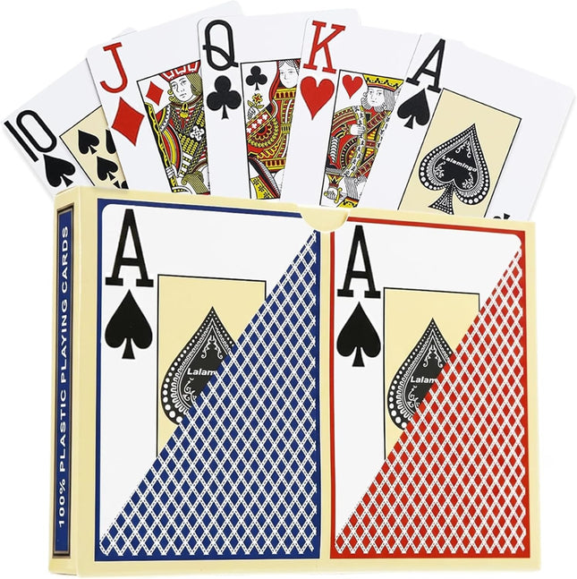 Waterproof Plastic Playing Cards 2 Decks, Jumbo Index Poker Cards Red and Blue