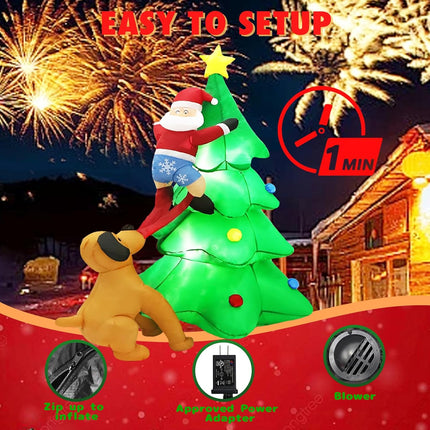 6FT LED Christmas Inflatable Tree, Santa Chased by Dog, Yard Party Decoration