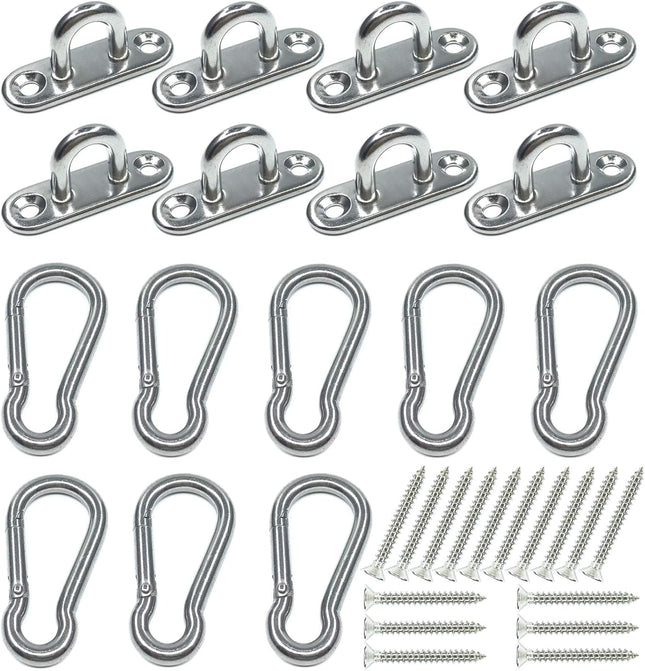 8PCS 304 Stainless Steel Pad Eye Hooks & Snap Hooks – Ceiling Hooks for Shade Sail & Lights