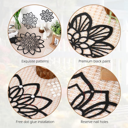 3PCS Metal Flower Wall Decor – Black Farmhouse Wall Art for Home & Office