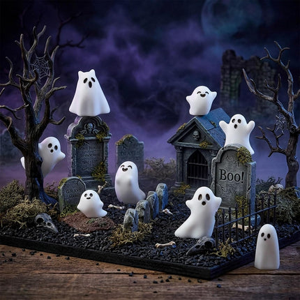 24-Piece Mini Resin Ghost Figurines, 8 Styles, Spooky Halloween Tabletop Decor