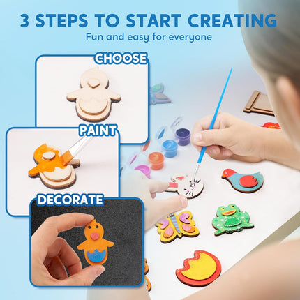12 Wooden Magnet Painting Kit – DIY Arts & Crafts Gift for Kids