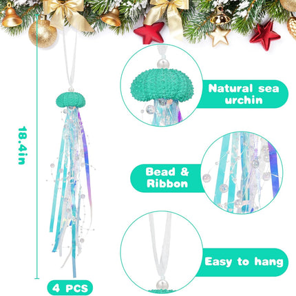 4PCS Jellyfish Christmas Ornaments – Mermaid-Themed Hanging Decor for Tree & Party