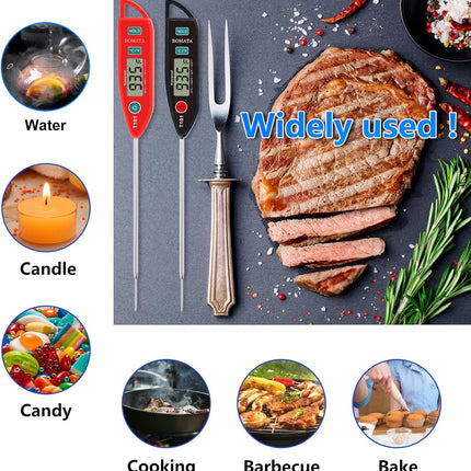 2 Pack Waterproof IPX7 Meat Thermometer, Instant Read Long Probe, Kitchen Grill BBQ T101
