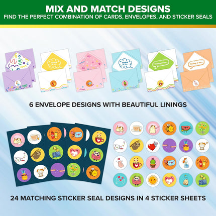 24 Pack Funny Thinking of You Cards, 6x4", 24 Designs with Envelopes & Stickers
