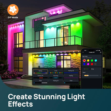 Smart AI HP5 Outdoor Lights 100ft – RGBTW, IP67, 85 Holiday Modes, Alexa Compatible