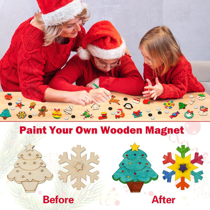 36-Piece Christmas Craft Kit – DIY Wooden Magnets for Kids’ Art & Painting Fun