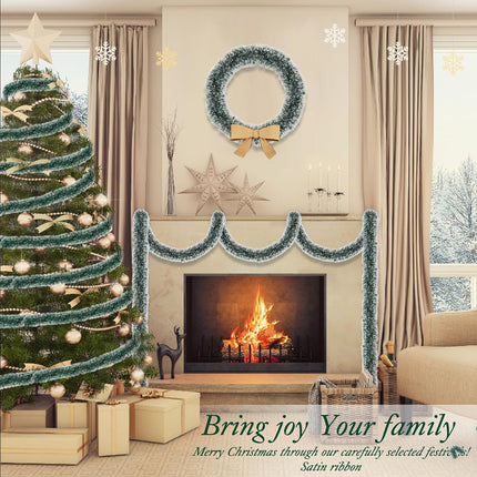 Christmas Tinsel Garland 26.4FT – Green & White Tree & Ceiling Decorations