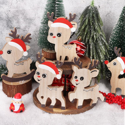 5PCS Cute Christmas Tiered Tray Decorations – Rustic Reindeer Centerpieces