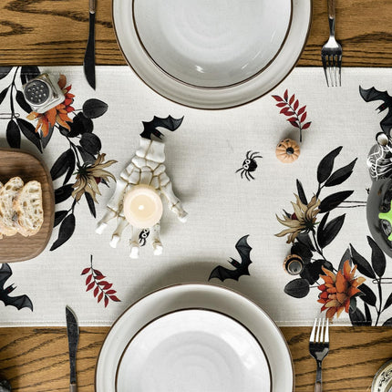 210 GSM Halloween Table Runner 13x72in, Pumpkin Ghost Spider Web Dining Decor