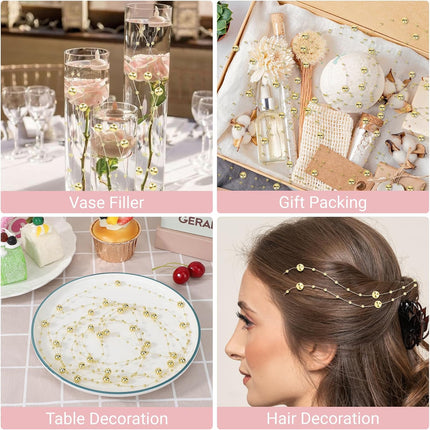 98Ft Christmas Pearl Garland – Gold Plated Beads for Home & Party Decor