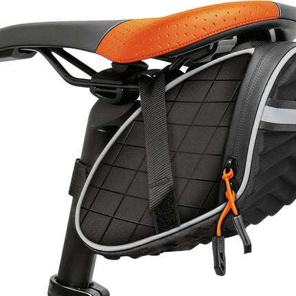 Waterproof Bike Saddle Bag, 3D Shell Under Seat Bicycle Storage Pouch with Reflective
