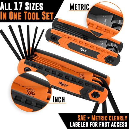 17pc Folding Allen Key Set SAE & Metric Hex Wrench Tool with Size Markings