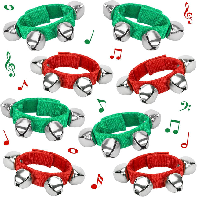 8-Piece Christmas Wrist Bell Set – Jingle Bells Wristbands for Percussion Instruments