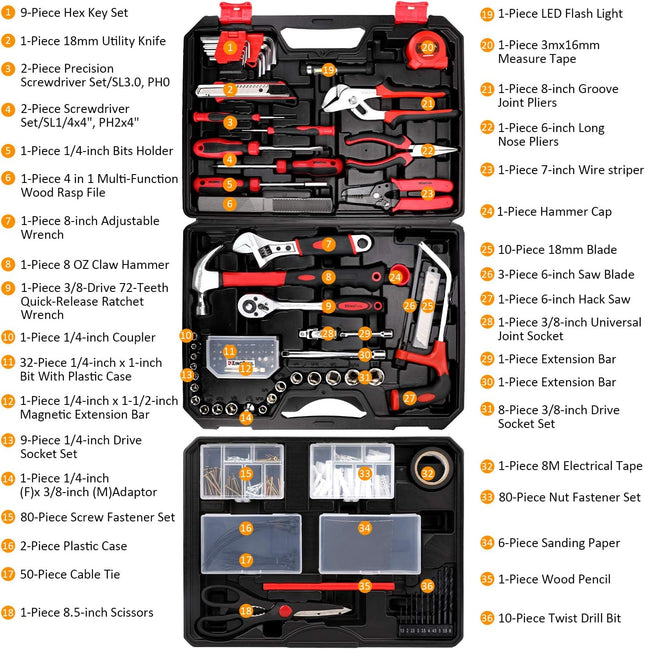 325-Piece Tool Kit for Homeowners & DIYers – Includes Toolbox with Drawer