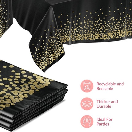 4 Pack Black & Gold Tablecloths 54x108 – Disposable Party Table Covers