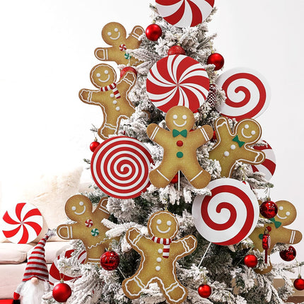 12 Candy Christmas Tree Picks – Red & White Peppermint Lollipop Decorations