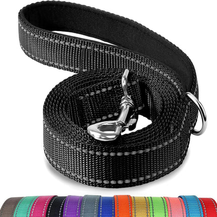 6 FT Dog Leash – Reflective, Padded Handle, Heavy Duty Nylon, Black