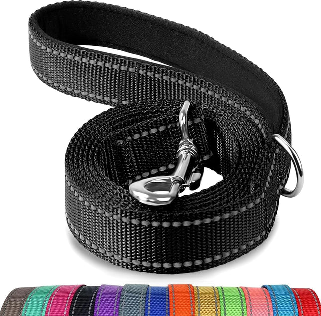 6 FT Dog Leash – Reflective, Padded Handle, Heavy Duty Nylon, Black
