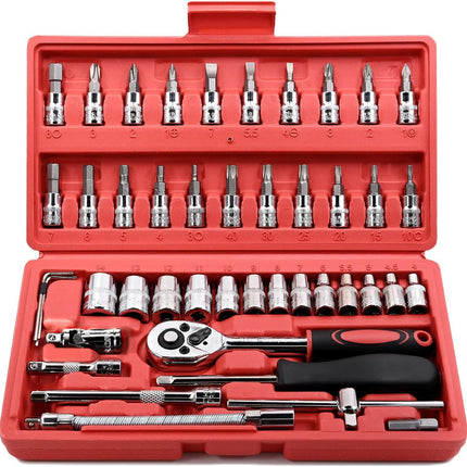 46 Piece Wrench Set with Sockets Extension Bar and Case for Auto and Household