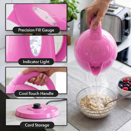 1.7L Pink Electric Tea Kettle 1100W Fast Boiling Water Heater BPA-Free KP72P