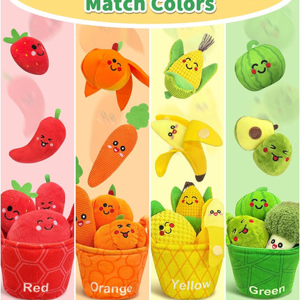 Montessori Baby Sensory Toys 16PCS Fruit Vegetable Sorting Set, Crinkle & Rattle