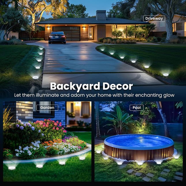 10 Pack Solar Ground Lights Outdoor Cool White IP65 Waterproof Stainless Steel