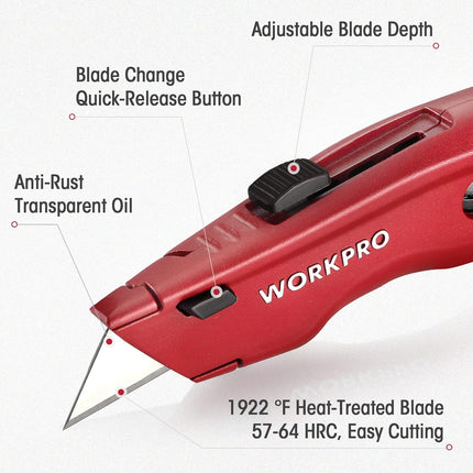 Premium Retractable Utility Knife – Heavy Duty Metal Box Cutter + 10 Blades