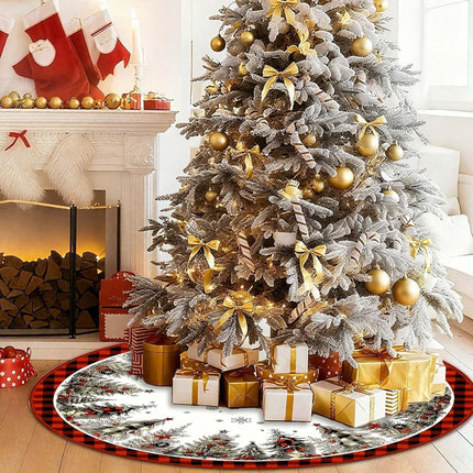 48" Christmas Tree Skirt – Rustic Plush Snowflake Pine Tree Design for Holiday Décor