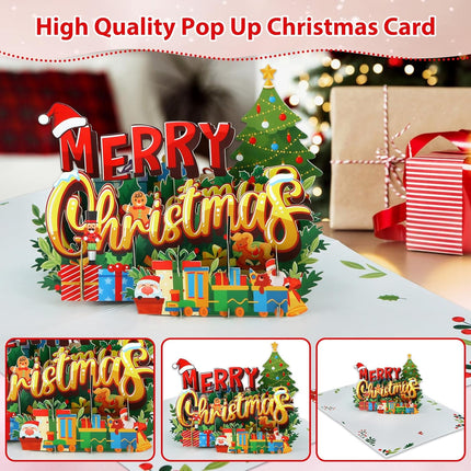 3D Pop-Up Christmas Card – Handmade 6"x8" Tree & Gifts with Envelope for Holidays