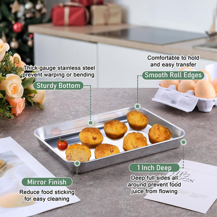 9" x 7" Stainless Steel Toaster Oven Pan with Rack, Small Baking Sheet & Tray