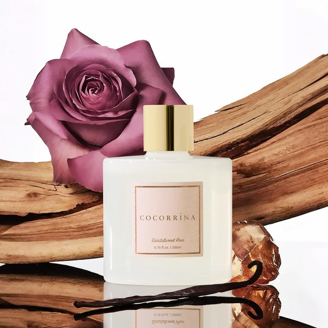 Premium Reed Diffuser Set – Sandalwood Rose with Baby's Breath & Cotton Sticks (6.7oz)