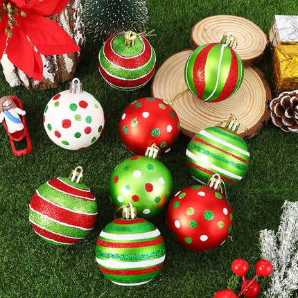 18 pcs Christmas Ball Ornaments – 2.4" Red & Green Glitter Candy Swirl Baubles
