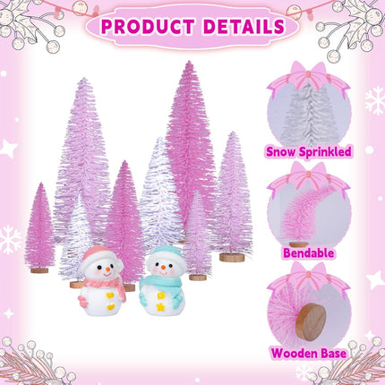 10PCS Mini Pink Christmas Trees – 3.94"-7.87" Bottle Brush Holiday Decor