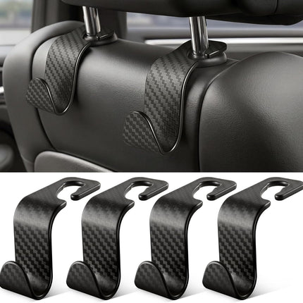 4 Pack Car Seat Headrest Hooks, Purse Bag Hanger Storage Organizer Black